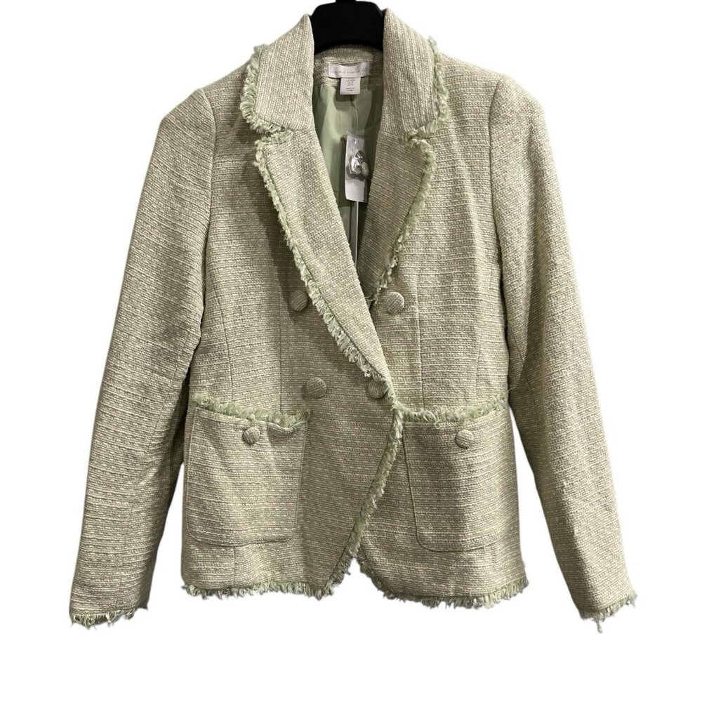 House Of Harlow Blazer Green Tweed Boucle Knit Size M Office Career Summer